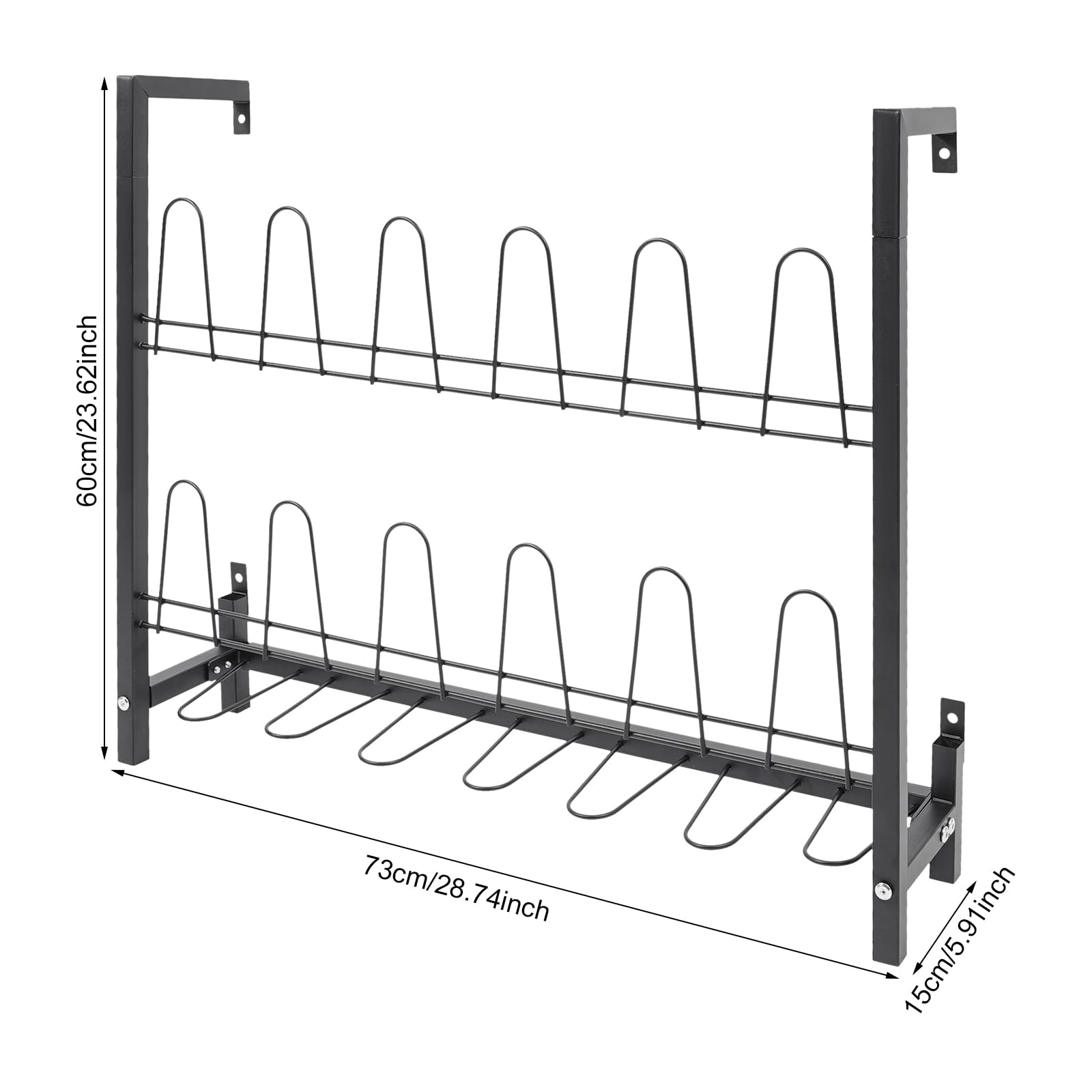 Metal Wall Mounted Shoe Rack, Premium Black Metal Hanging Wall Shoe Organizer for Walk in Closet, Mudroom and Entryway, Door Shoe Storage Hanger Shoe Holder, Holds 9 Pairs