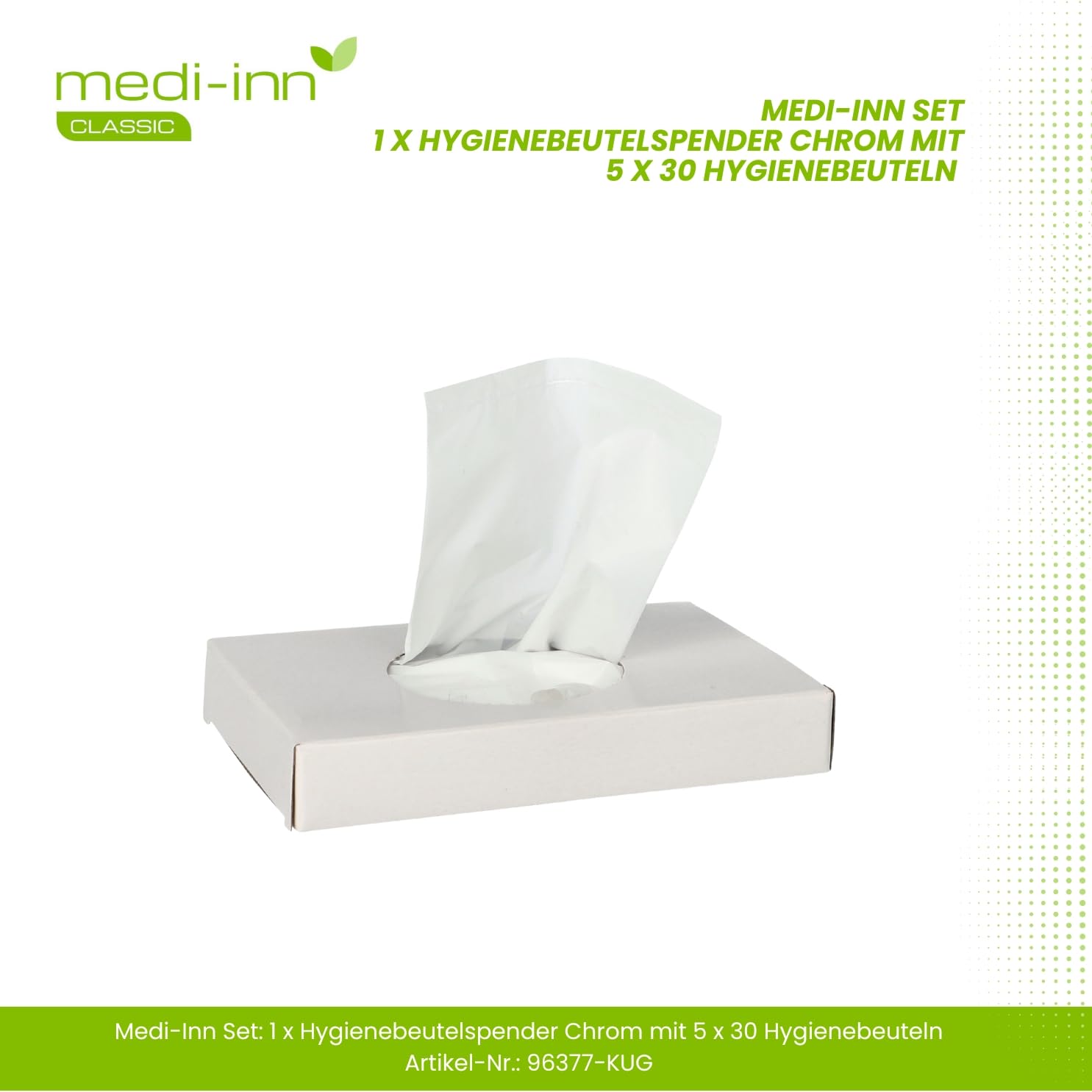 Dispensador Medi-Inn para bolsas higiénicas Dispensador de bolsas higiénicas Caja de bolsas higiénicas (1 caja cromada + 150 bolsas higiénicas)