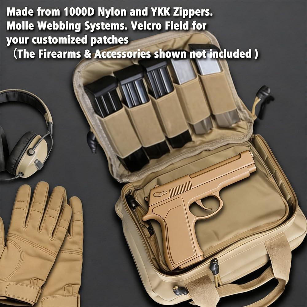 ROARING FIRE Flintlock Pistol Holster,MOLLE Tactical Pistol Case with Magazine Pouches for 2 Handguns and 5 Mags, Compact Shooting Range Bag for Revolver and Ammo Carry, EDC Range Gear