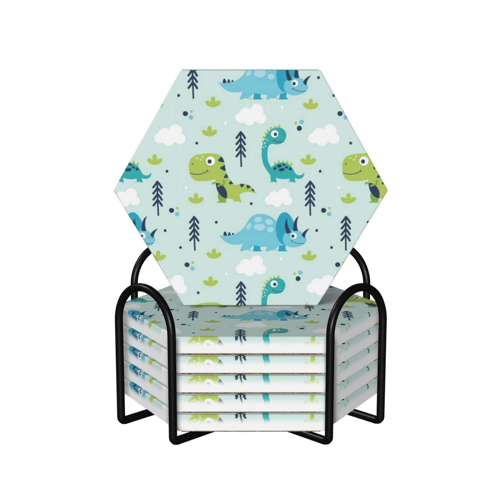Set di 6 sottobicchieri decorativi in ceramica con motivo dinosauro stampato