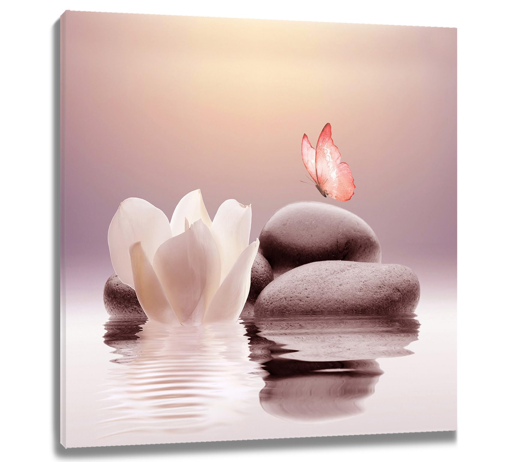 EOBTAIN Lienzo decorativo para pared con diseño de spa Zen, diseño de lirio de agua rosa en el lago, arte cuadrado para baño, sala de estar, dormitorio, yoga espiritual, cuadro enmarcado, 30,5 x 30,5