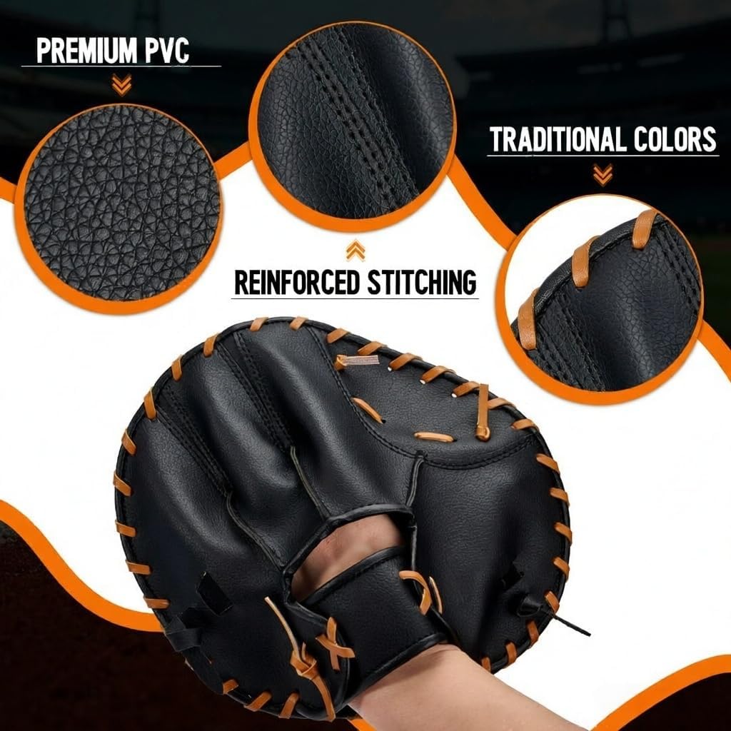 1 PC Baseball and Softball Training Glove,Flat Infield Training Glove for Right-Hand Throw,Baseball&Softball Fielding Gear PVC Infield Flat Mitt for Men&Women Catching Balls Fielding Drills&Practice
