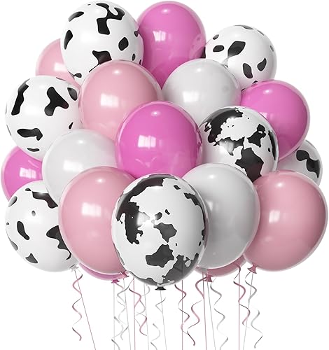 Globos de fiesta rosa y vaca, globos de vaca rosa, 60 globos de látex con estampado de vaca de 12 pulgadas, globos rosas de vaca para niñas,