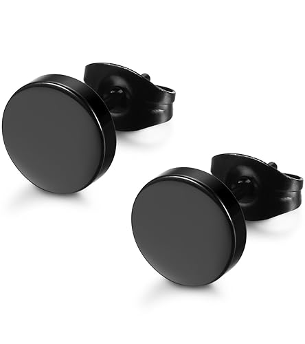 FIBO STEEL 316L Surgical Steel Hypoallergenic Black Stud Earrings for