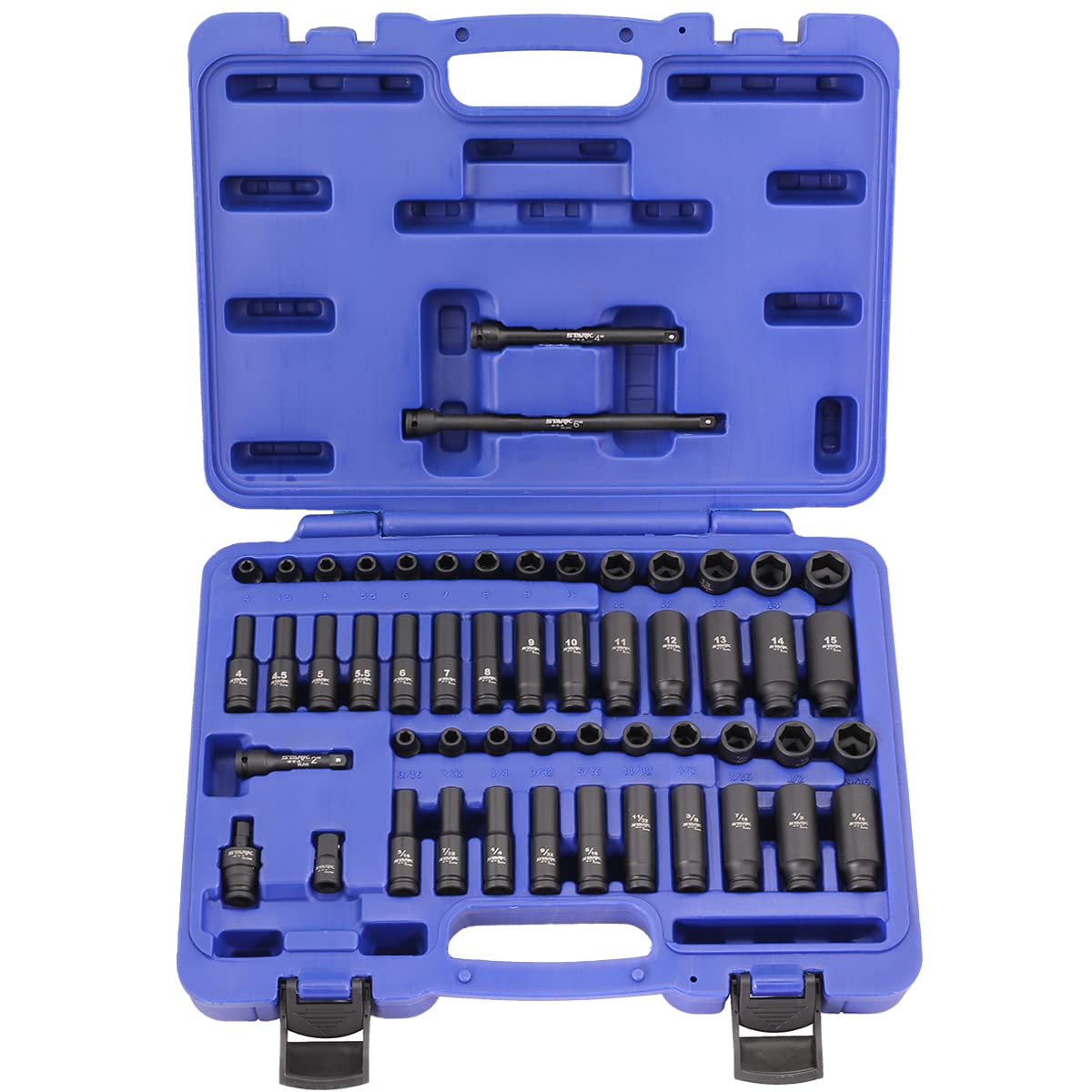 Stark Elite 53PCS 1/4" DR Master Impact Socket Wrench Set, Universal Socket Adapter SAE (3/16" - 9/16") & MM (4 to 15)