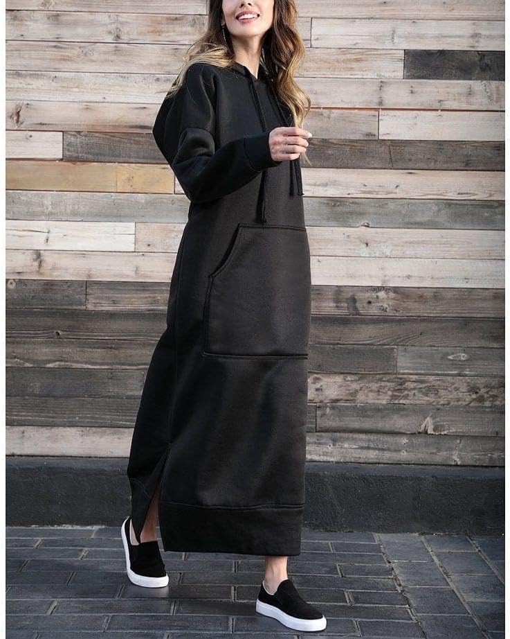 TIAFORD Women's Casual Plush Pullover Oversized Sweatshirt for Women Long Sleeve Drawstring Hoodie Maxi Dress with Pocket - Image 4