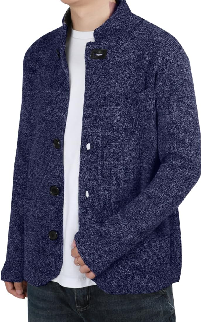 yoeasy Men's Blazer Collar Long Sleeve Button Knit Cardigan Casual Open Front Sweater with Pockets - Image 2