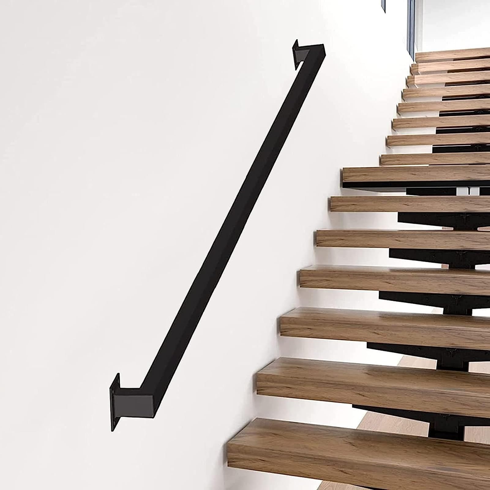 Rampe d'escalier en fer forgé 3m noire style industriel pour intérieur et extérieur