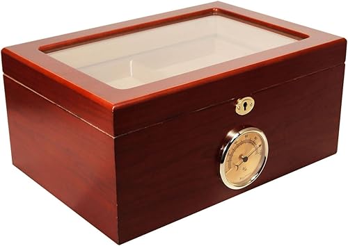 NUEVO HUMIDOR DE CIGARROS PRESIDENTE CUBAN CRAFTERS - EXTERIOR DE MADERA DE CEREZO RICO, INTERIOR DE CEDAR ESPAÑOL, EXTERIOR DE CRISTAL, HIGRÓMETRO