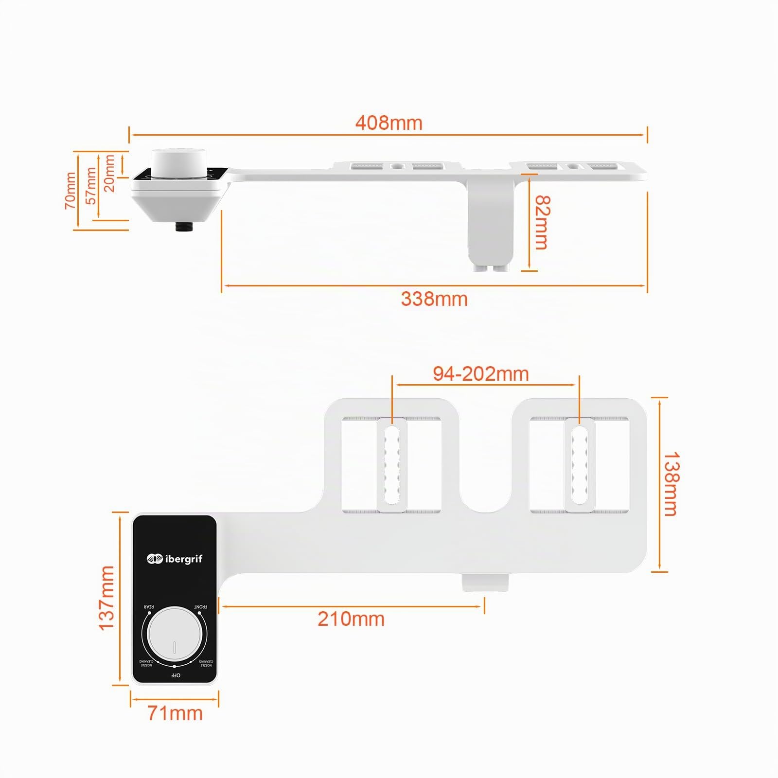 Ibergrif M41050 Bidet per WC con doppia bocchetta a scomparsa, bidet portatile per WC non elettrico, adattatore per bidet per WC, con getto d'acqua fredda, pressione dell'acqua regolabile