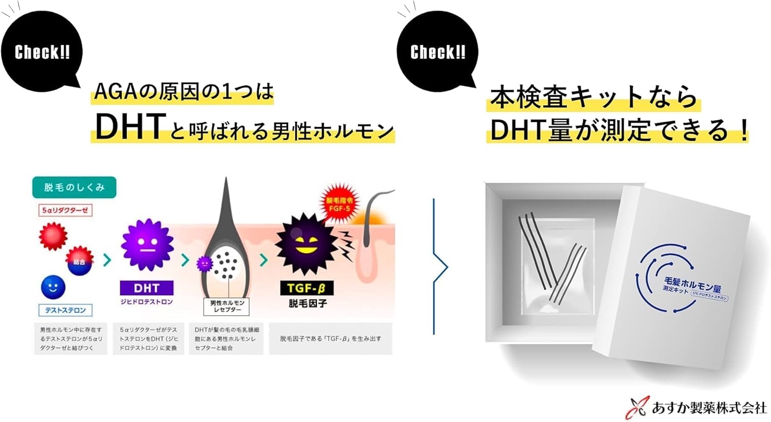 Amazon Aga 男性型脱毛症 による 抜け毛 薄毛 リスク検査キット 毛髪ホルモン量測定キット ジヒドロテストステロン 育毛 発毛 対策する前に 毛髪ホルモン量測定キット ビューティー 通販