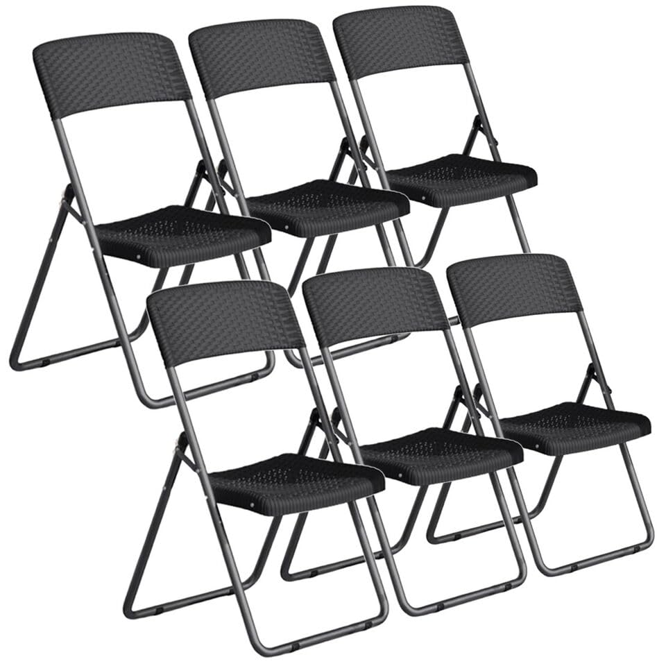 URBNLIVING Modern Rattan Effect Metal Comfortable Folding Chairs for Outdoor Indoor Furniture Dining Bistro Chairs (Set of 6)