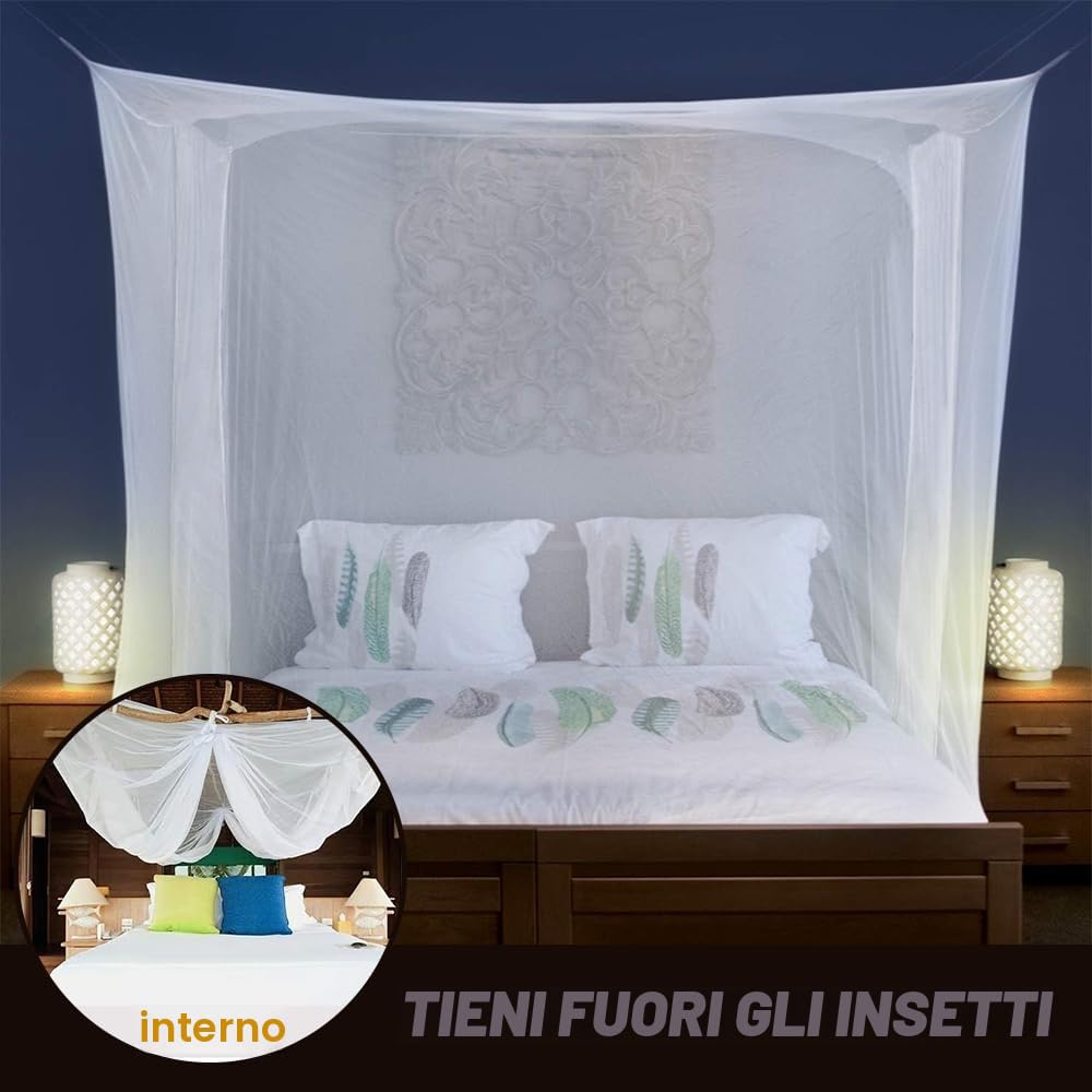Zanzariera da Letto 200 x 220 x 200 cm, Zanzariera per Letto Matrimoniale, Zanzariera Letto Matrimoniale Quadrata, Maglia fine e durevole, Adatta per Casa e Campeggio.