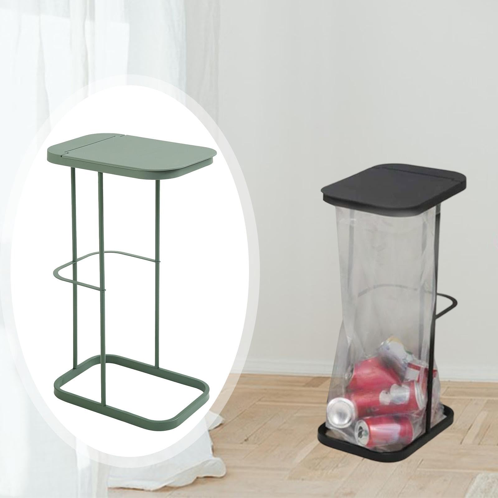 Porta Sacchetti Spazzatura Supporto Sacco Rifiuti Organizzatore Pattumiera Pieghevole con Telaio in Ferro Rinforzato E Coperchio Pratico Adatto a Casa, Verde