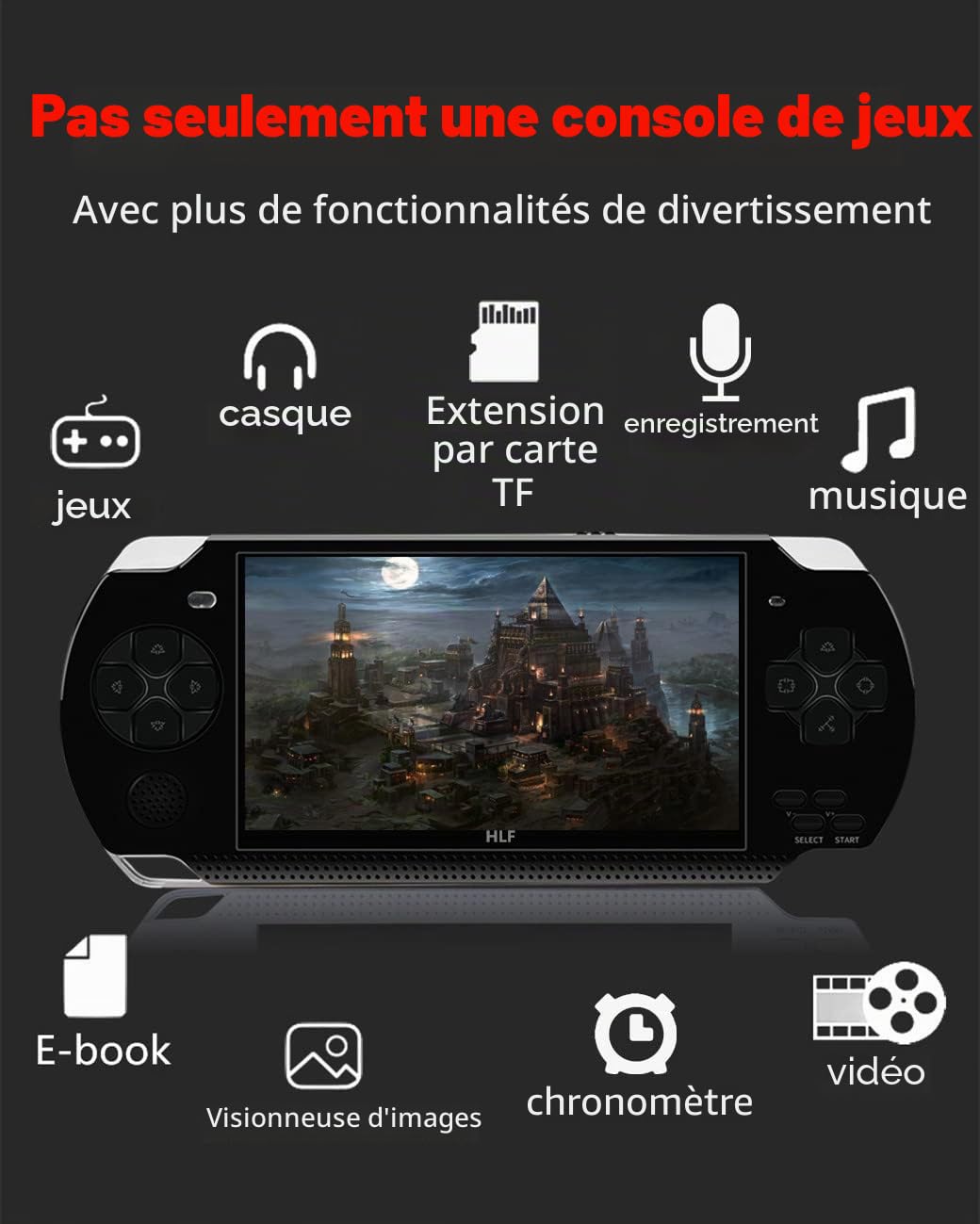HLF 4,3 Pouces Console de Jeux Vidéo Portable Rétro Simulateurs Multiples Sauvegarde de la Progression Sortie TV pour Vidéo/Musique/E-Book Console Portable Cadeaux pour Petit ami/Enfant
