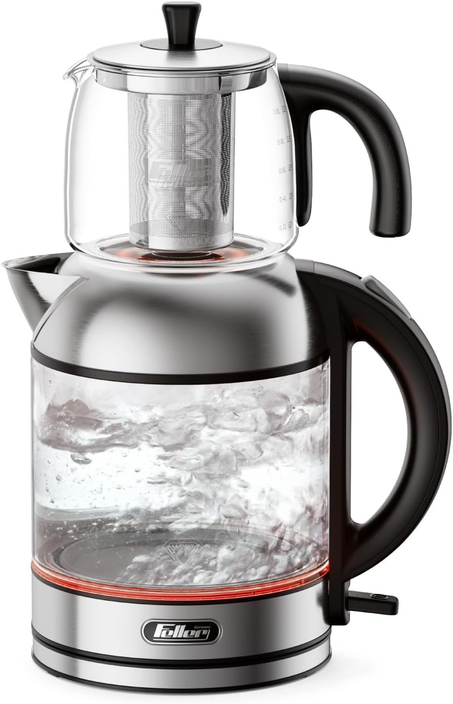 Germany 2200W 2-in-1 Teamaker, 2L Glass Kettle+1L Teapot by German Technology, STRIX, Keep-Warm+Boil-Dry+Overheat, Stainless Steel Teapot Kit, TS288, 2Y Guarantee-UAE Version (Stainless Steel)