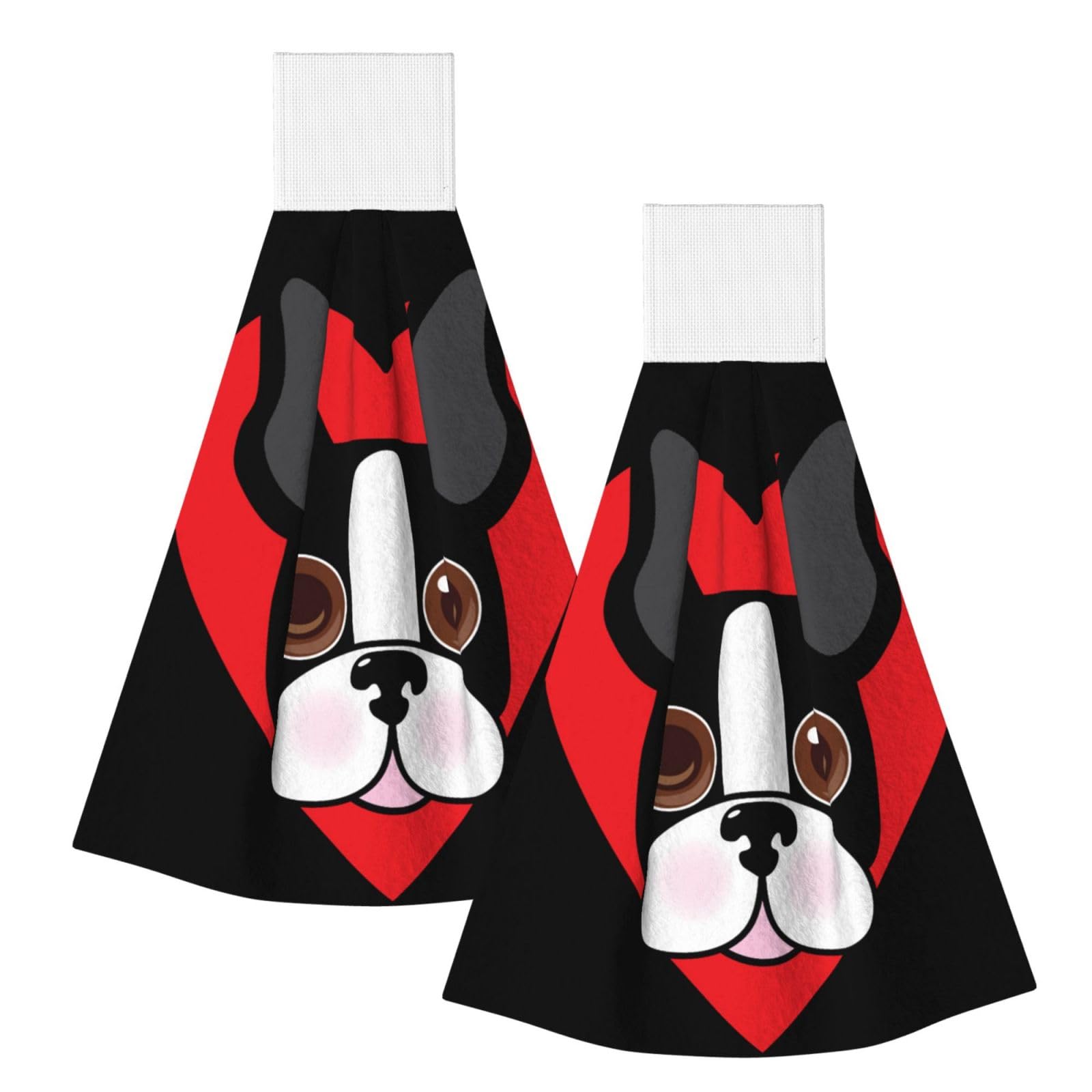 DOPKLNA Boston Terrier Face, 2 Pcs Hanging Coral Fiber Hand Towels for Bathroom, Absorbent Kitchen Towels