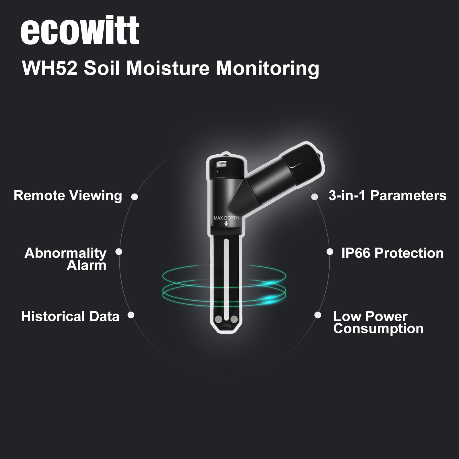 ECOWITT WH52 16-Kanal Bodenfeuchtesensor Boden-EC-Sensor Temperaturmesser Hygrometer Pflanzenwasser-Monitor