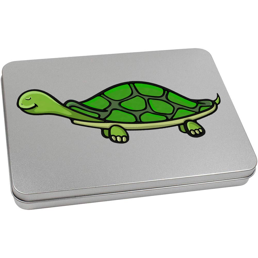 Azeeda 220mm 'Happy Tortoise' Metal Hinged Tin/Storage Box (TT00130949)