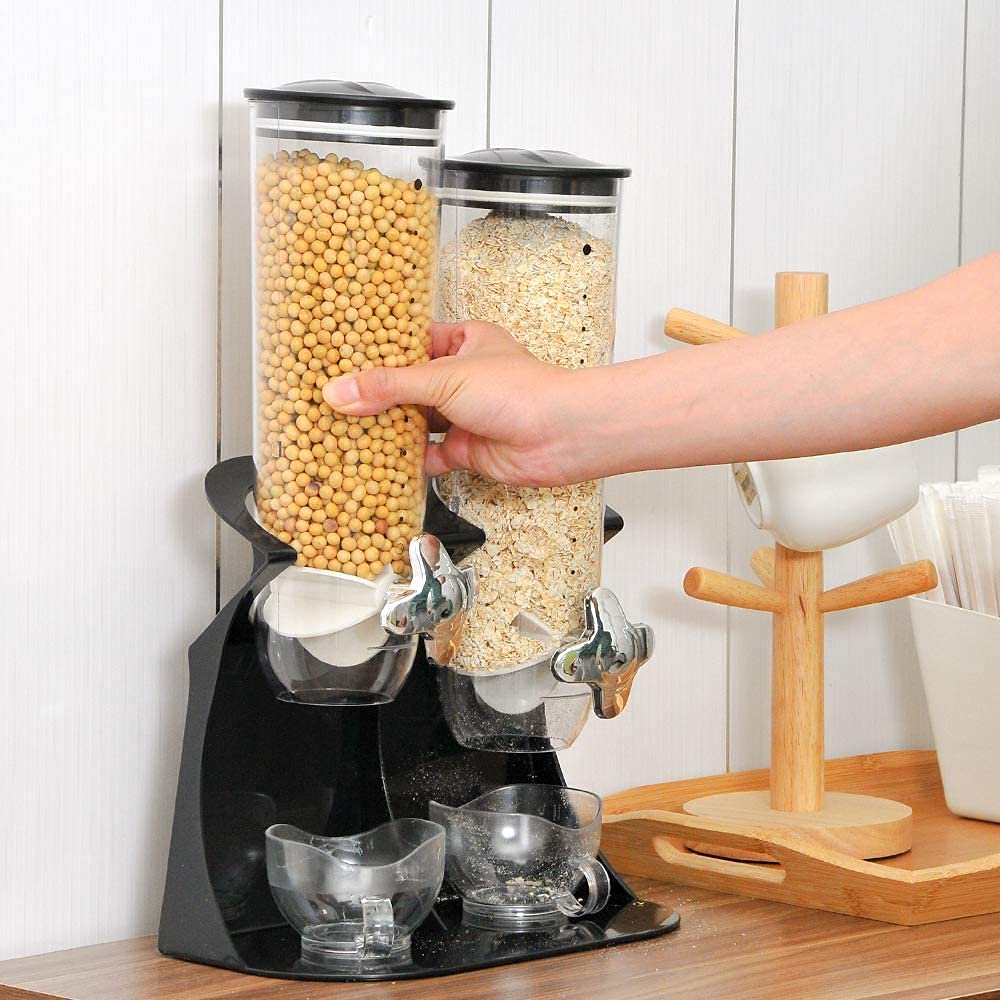Dispensador De Alimentos Secos, Dispensador De Cereales De Doble Control, Máquina De Contenedores para Avena, Dulces, Nueces, Granos De Café, Arroz, Negro