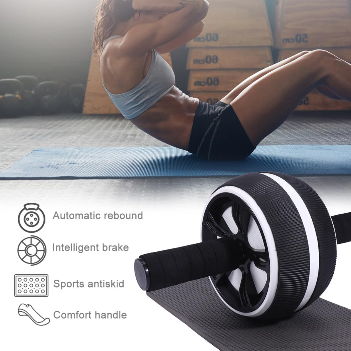 MAGICLULU Silent Ab Roller Wheel for Home Gym, Fitness Exercise Device with Large Sturdy Tpr Pp and Stainless Steel Material, Easy to Carry Abdominal Muscle Builder for Men and Women