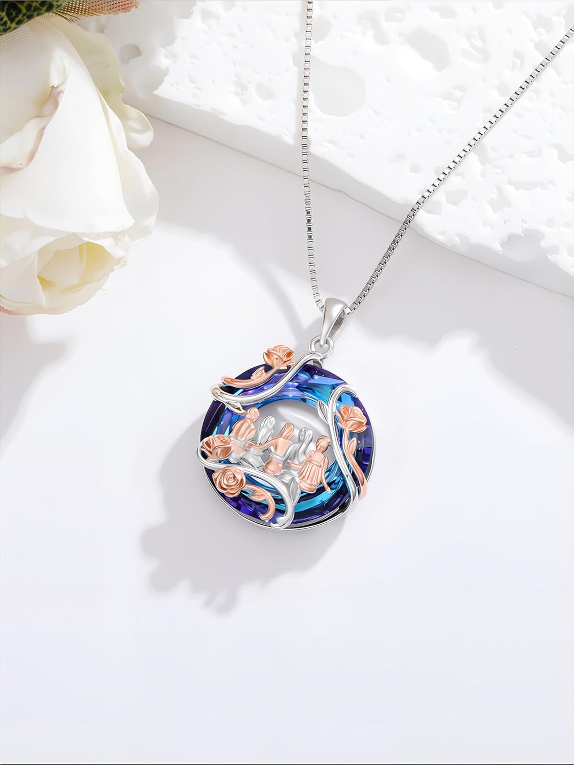 TOUPOP Sister Birthday Gifts for Sister 925 Sterling Silver 2 to 5 Sisters Necklace Rose Flower Pendant Crystal Jewelry Birthday Gifts for Women Best Friend - Image 4