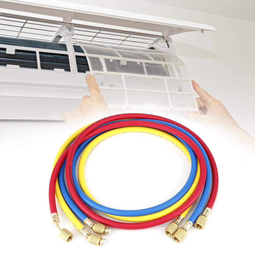 Jelquix 1.5m Refrigerant Hose Durable Fluoride Tube Adding Tool for Air Conditioning Maintenance 1/4in 600psi - Pack of 3
