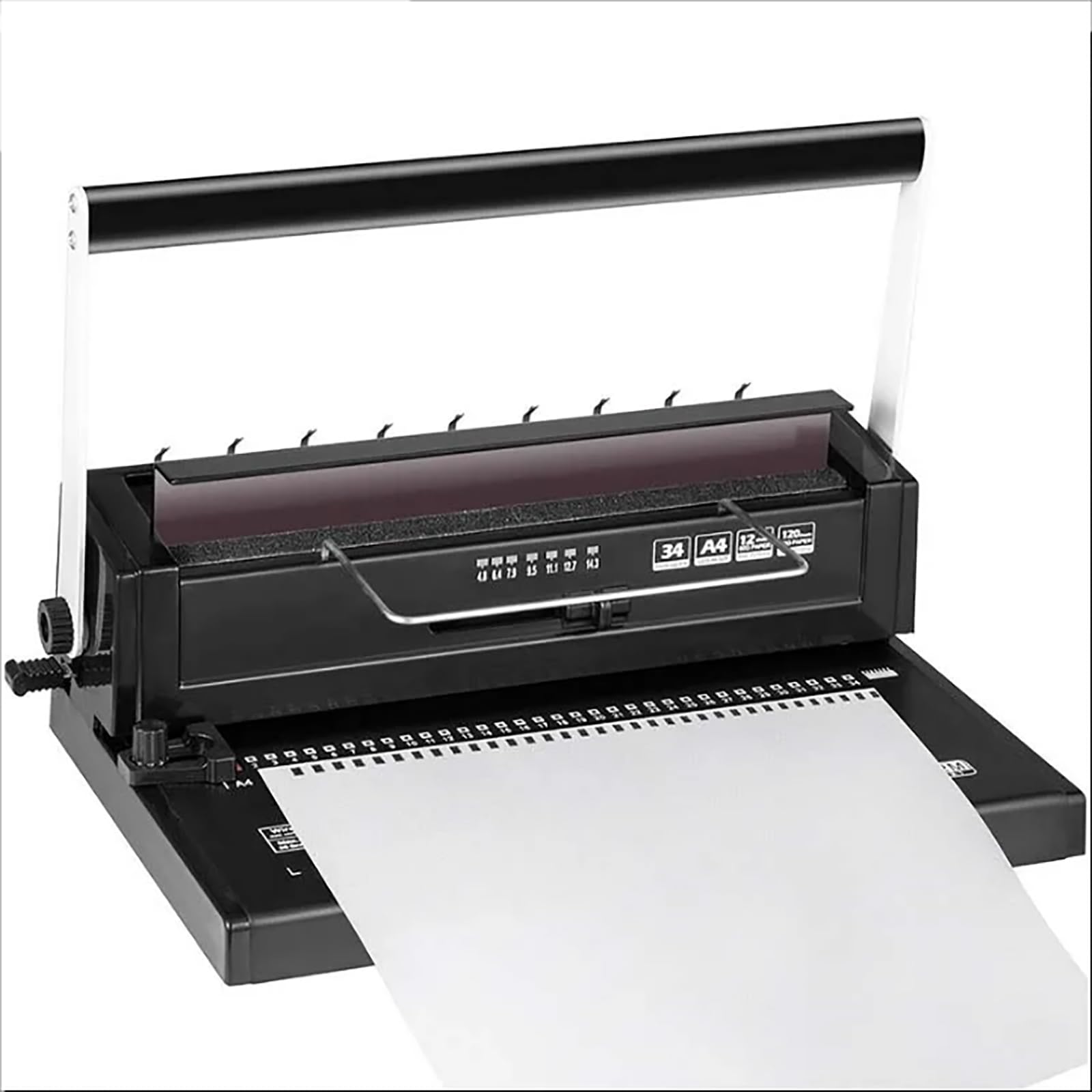 KEhtu Machine À Relier Les Bobines, Perforatrice De Papier en Spirale A4 À 34 Trous, Marges De 2,5 Mm, 4,5 Mm Et 6,5 Mm Réglables, Capacité De Reliure : 120 Feuilles
