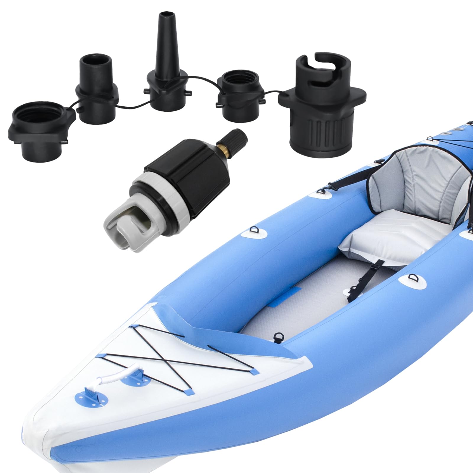 Pompa ad Aria per Gommone 4 in 1 con 4 Ugelli per Valvola dell | Set adattatori valvola aria H01 4 in 1, 77 mm, nylon