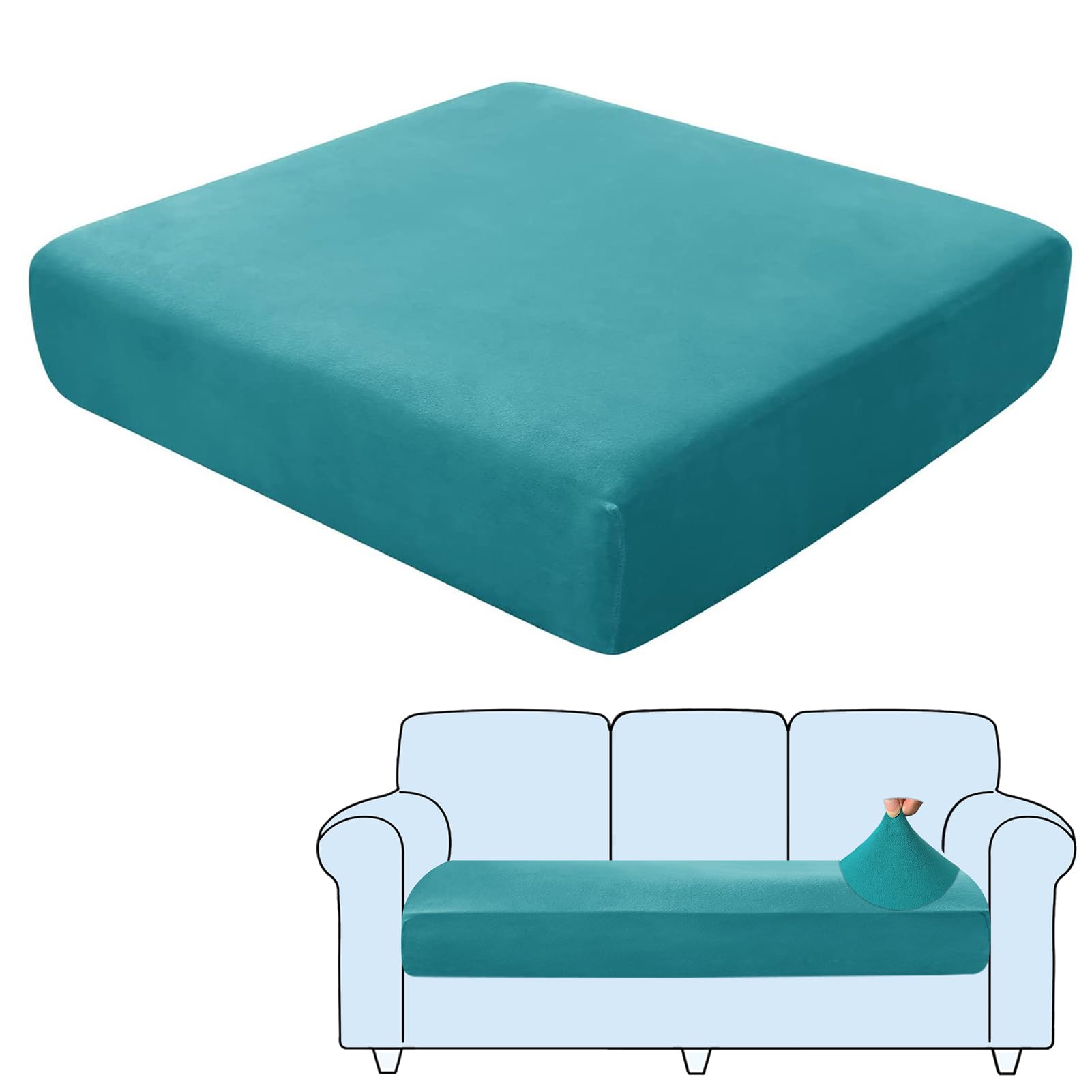 SHUOJIA Sofa Seat Cushion Covers, Stretch Velvet Sofa Cover, Non-Slip Couch Cushion Covers Replacement for Individual Cushion,with Elastic Fabric,Machine Washable (Peacock Blue,Large-3-Seater)