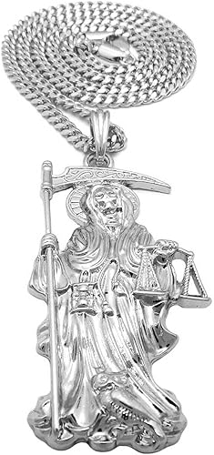 Miniatura 3 de CAJA COLGANTE CUBANA CUBANA CUBANA PARA HOMBRES DE LA SEÑORA DE LA MUERTE SANTA MUERTE (cadena cubana plateada), Metal, n