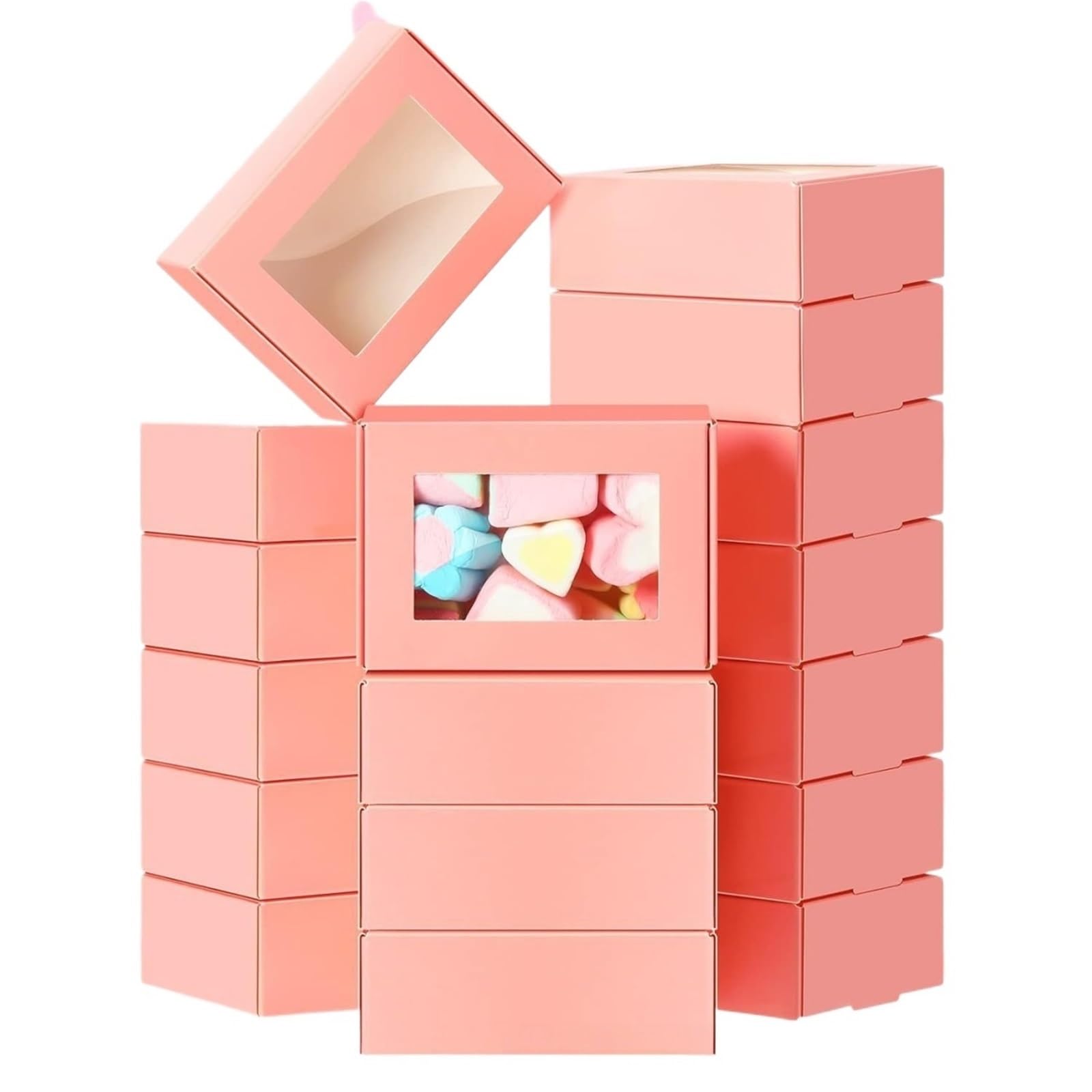 XPJYUA Bakery Boxes with Clear Window 30pcs Clear Window Kraft Boxes Small Favor For Cookies Soap Candy Wax Melts Wedding Party Treat Display Packaging Set(Pink,30pcs)