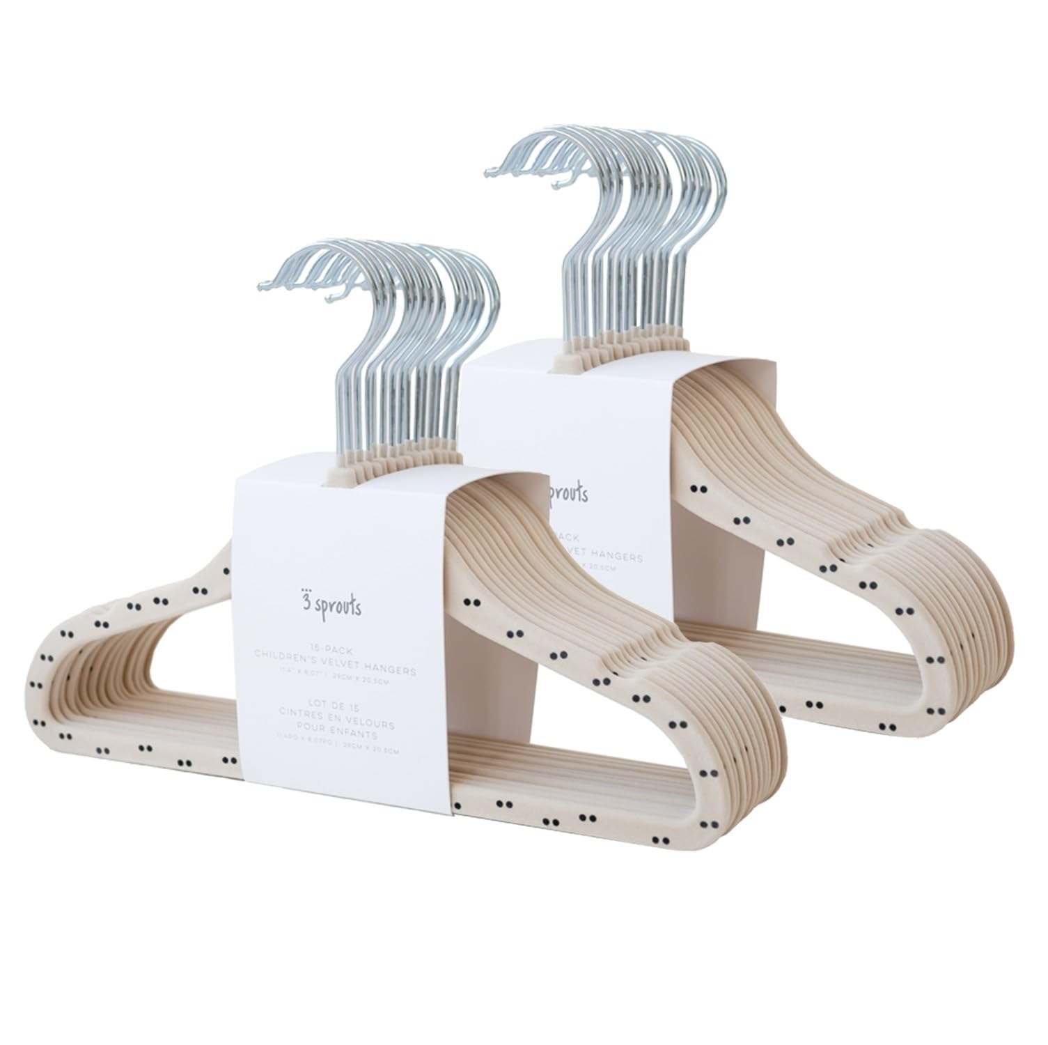3 Sprouts Velvet Baby Hangers - Non-Slip Hangers for Infant & Toddler - Closet Hanger for Childrens Clothes & Coat - Newborn Hanger - Pack of 30 - Double Dot & Beige โ image 1