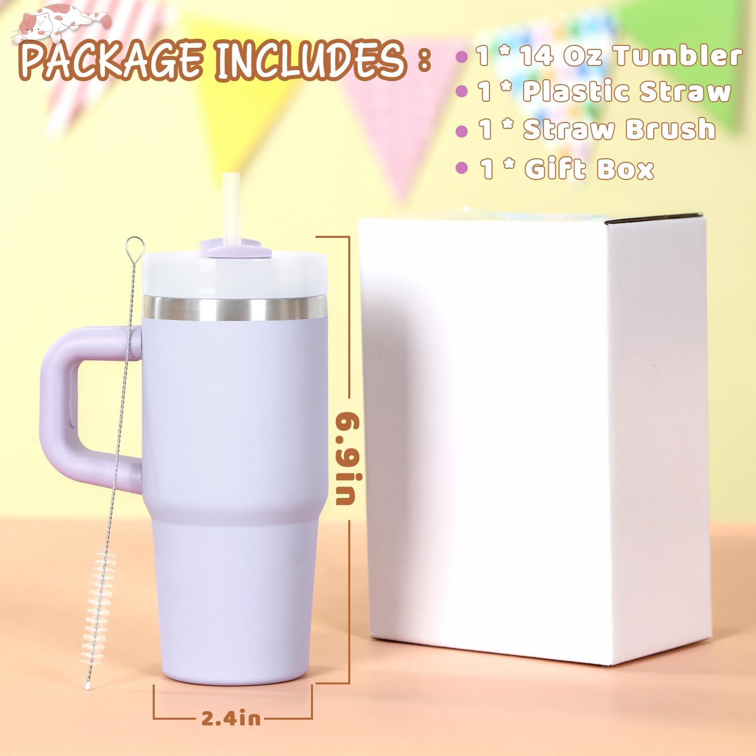 Cosictic 14 Oz Tumbler with Handle and Straw for Kids, Stainless Steel Double Wall Vacuum Insulated Cup for Children, 14 Oz Cups for Kids (Purple) - Image 7