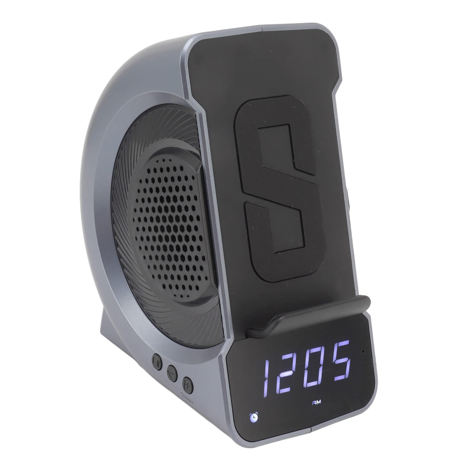 Speaker Clock Charing Station, 10W PC and ABS Speaker Alarm Clock Double Coil Design Double Charging Mode 12 Functions for Office (Blue)-image-1