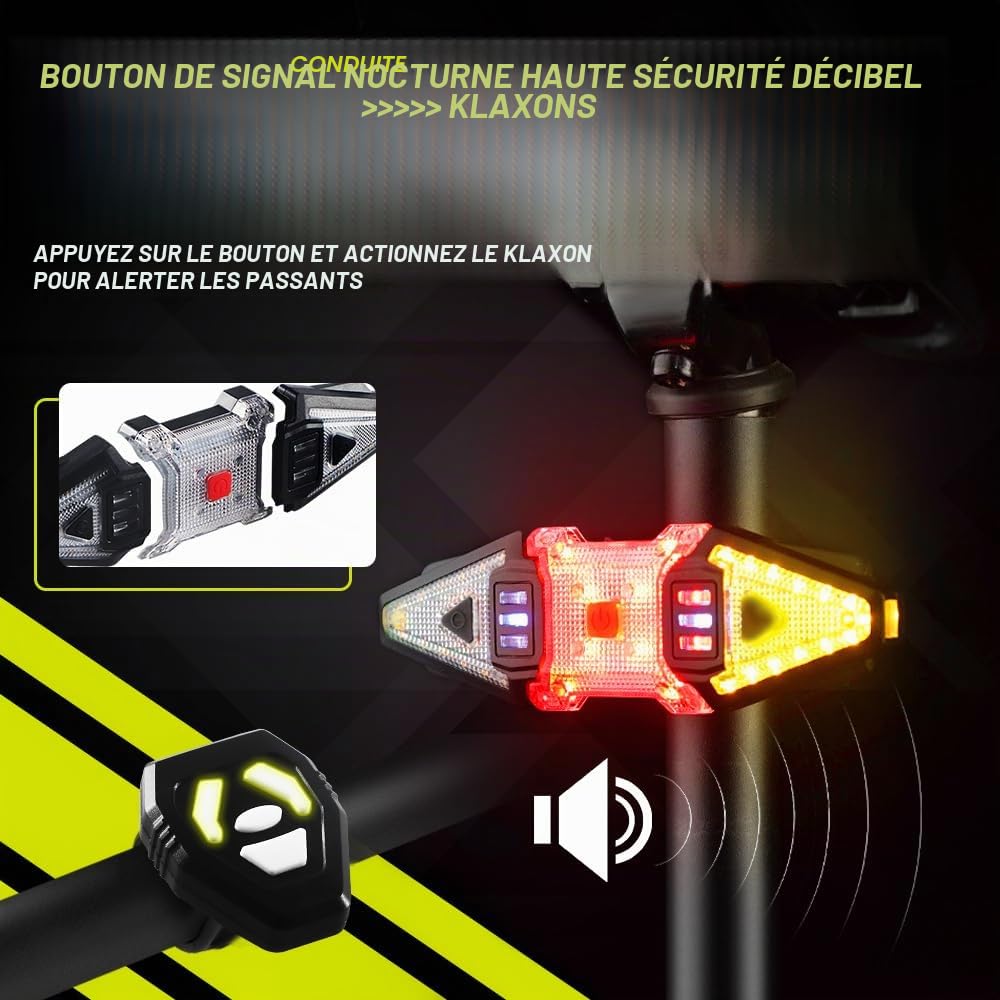 Divisés Feux Arrière de Vélo avec Clignotant, Clignotant de Vélo Rechargeables USB Télécommande Clignotant de Vélo avec Voyant Avertissement Flash et Feu Arrière Rouge pour Vélo-3PCS