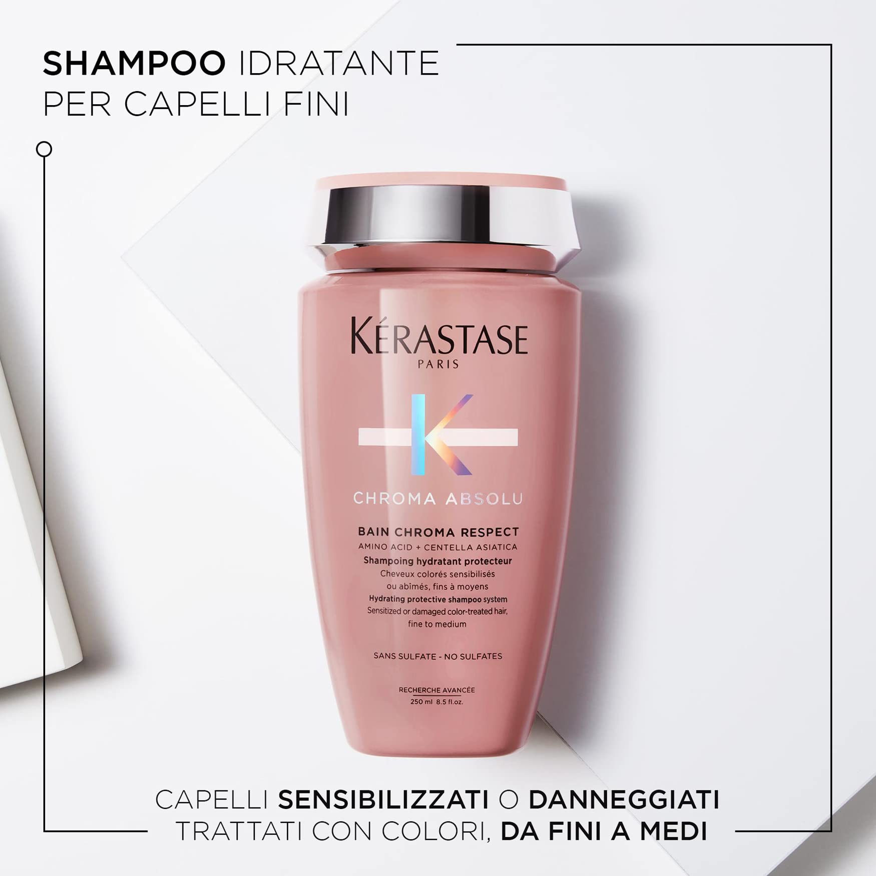 Kérastase | Chroma Absolu, Shampoo per Capelli Colorati Sensibilizzati o Danneggiati da Fini a Medi, Bain Chroma Respect, 250 ml & olu, Siero, Senza Risciacquo, Anti-Crespo