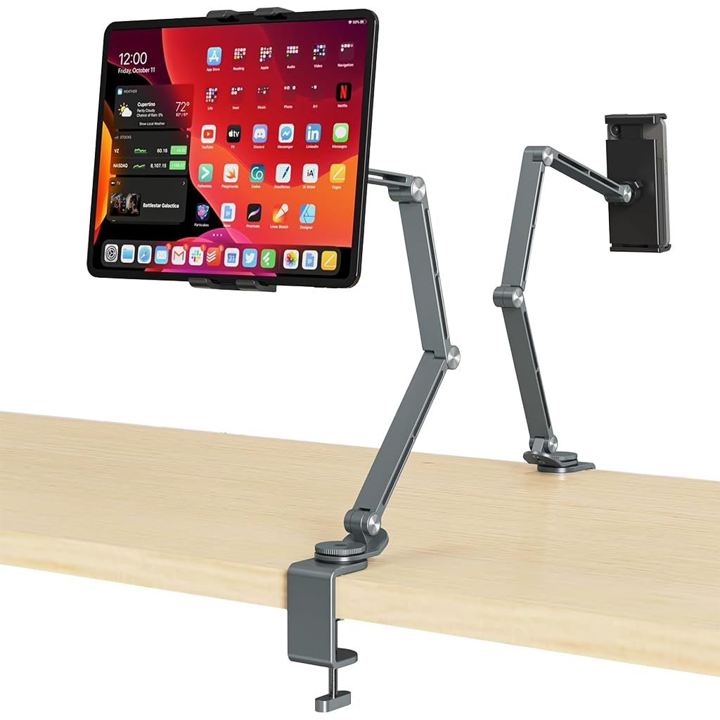 ZORBES® 360 ° Rotatable Desk Phone Stand Tablet Holder Mount, Mobile Screw Clip Metal Phone Mount, Flexible Metal Arm Design, Compatible with Tablets, Phones or 4-15.6" Device-image-17