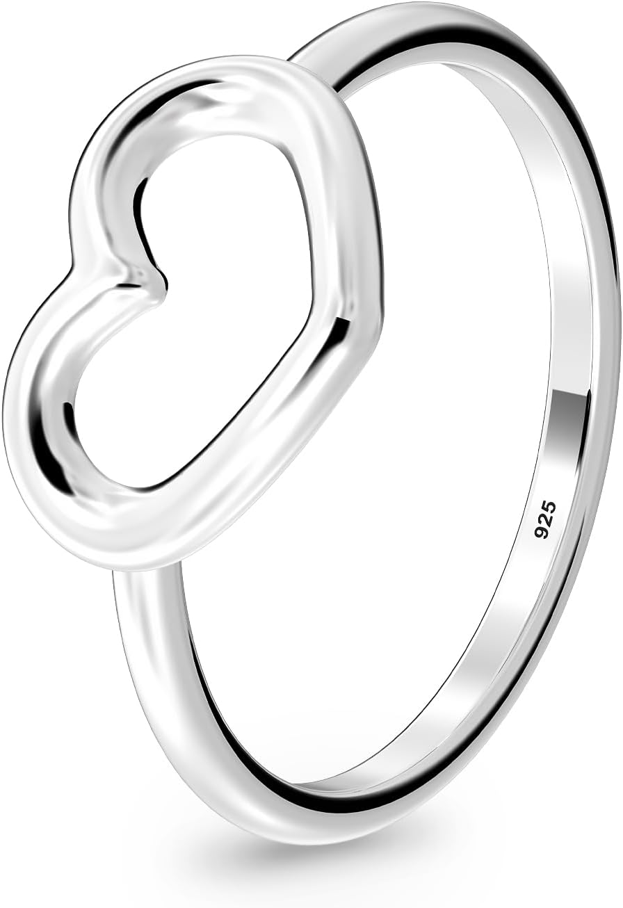 LeCalla 925 Sterling Silver Rings Lightweight High Polish Love Open Heart Joran Ring for Women Wedding Engagement Statement Jewelry