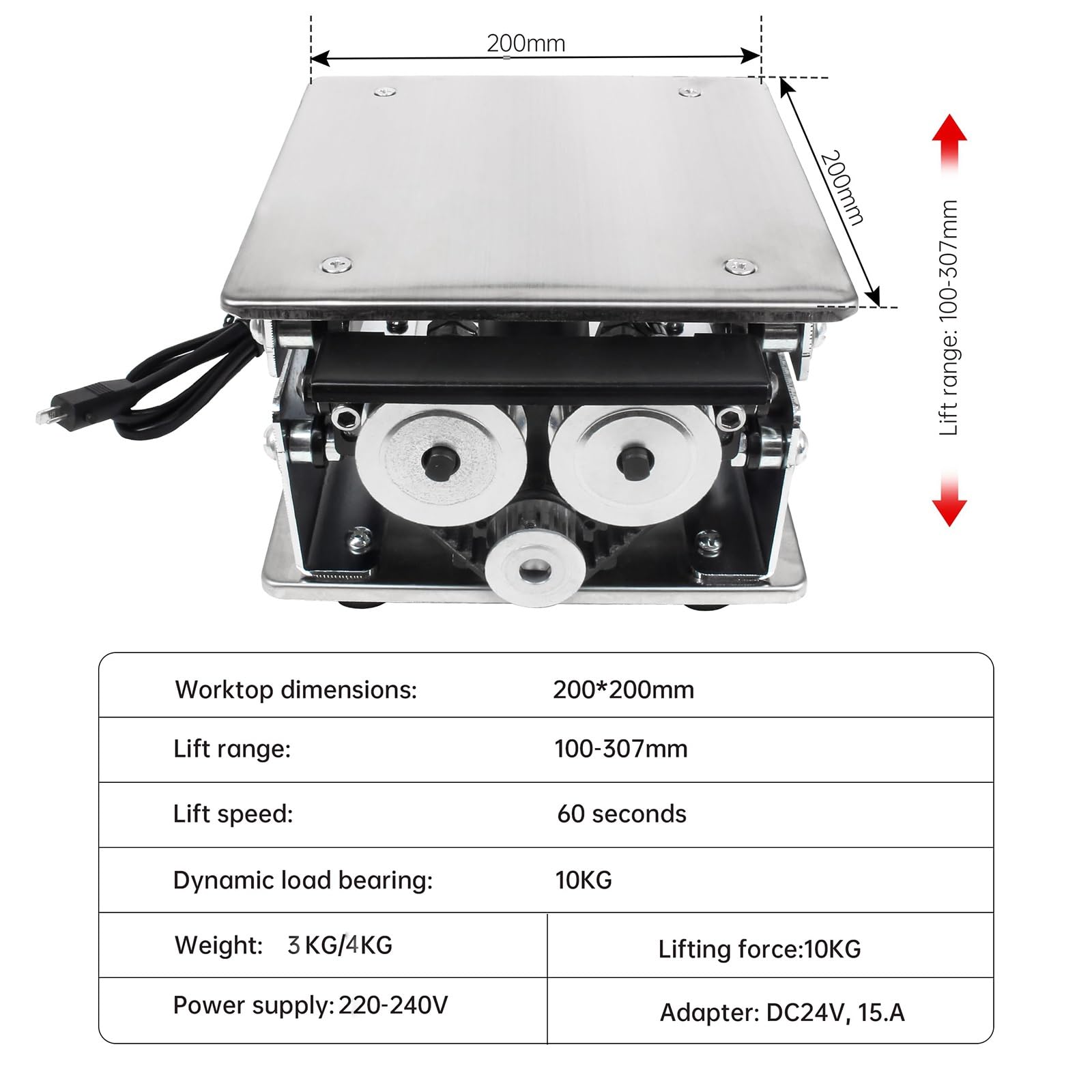 Plataforma Elevadora Eléctrica de Laboratorio, Soporte Elevador Eléctrico de Acero Inoxidable, Elevador Ajustable con Control Remoto, Elevación Rápida en 60 Segundos(20 * 20cm)
