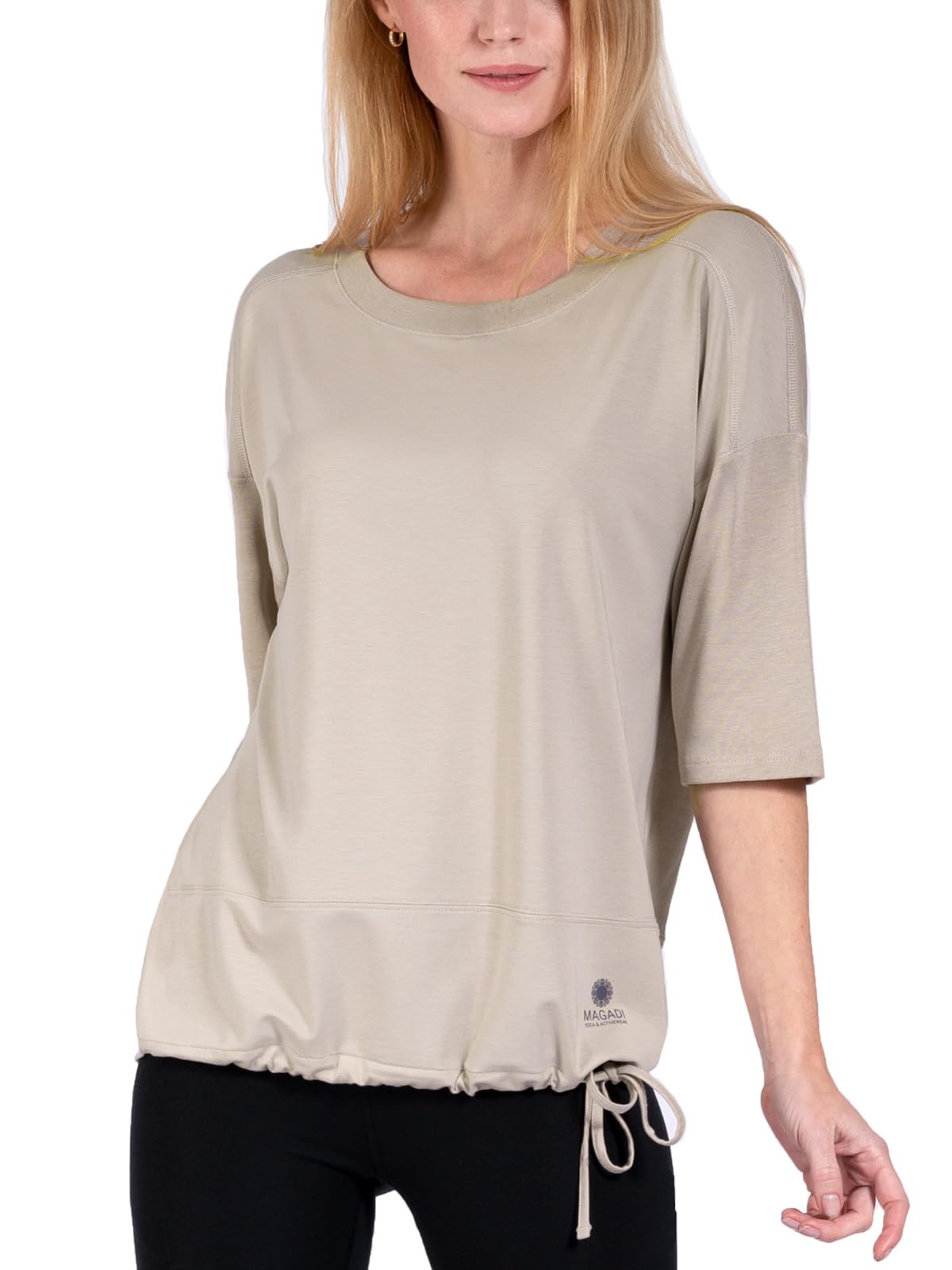 Magadi Maglietta da yoga Sara Aqua da donna in cotone biologico, da donna, top sportivo per yoga, pilates, palestra, sostenibile ed equo, talpa, XS - XL
