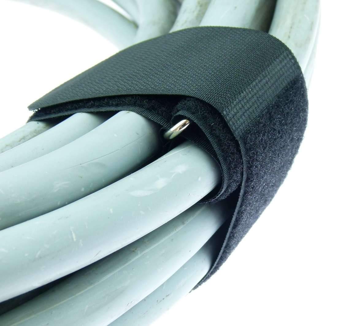 100x 80 cm x 50 mm wiederverschließbare Klett-Kabelbinder SCHWARZ mit Metall-Öse - Kabel-Klettband 800 mm wiederverwendbar