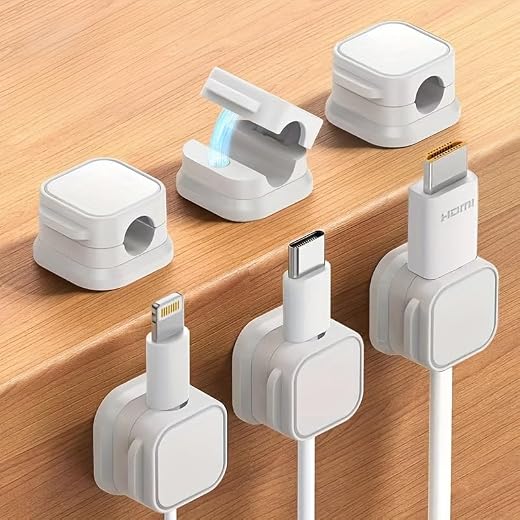 6pcs Cable Clip Organizer - Strong Adhesive, No Drilling Cable Holder, Black and White Design (White,6)