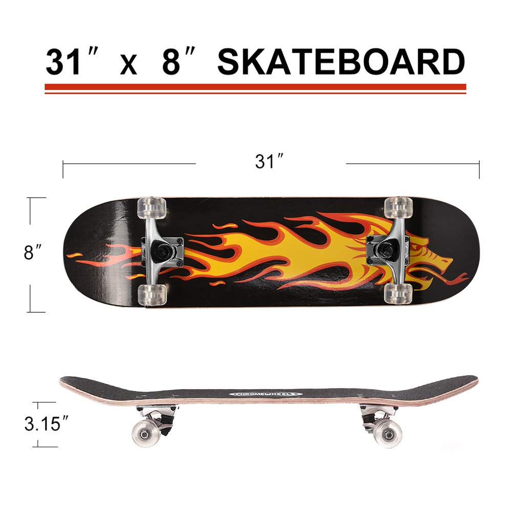 Yocaher Complete Skateboard - 31" X 7.75" Maple Deck With ABEC-9 Bearings & 54mm Wheels