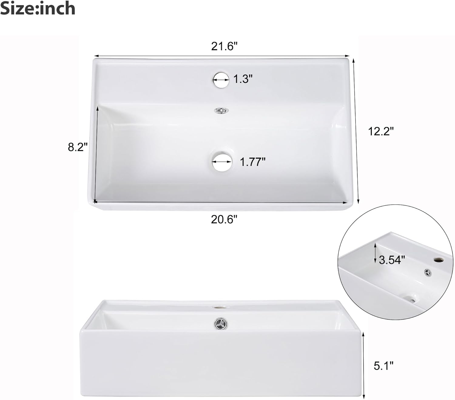 21.6 inch Modern Floating Bathroom Vanity with Ceramic Basin - Perfect for Small Bathrooms, Right Side Storage (Black L)