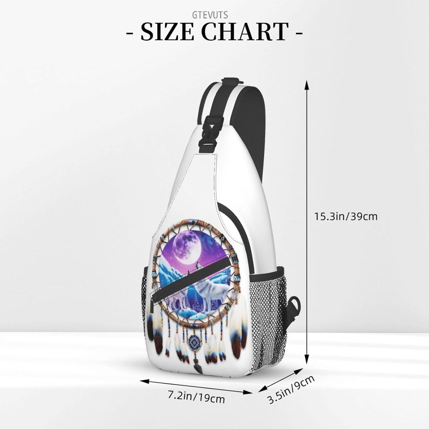GTEVUTS Native American Wolf Dream Catchers Crossbody Bags Sling Bag for for Women Men- Cute Fashion Chest Bag- Small Shoulder Bags Travel Hiking Cycling Daypack Adult Backpack - Image 2