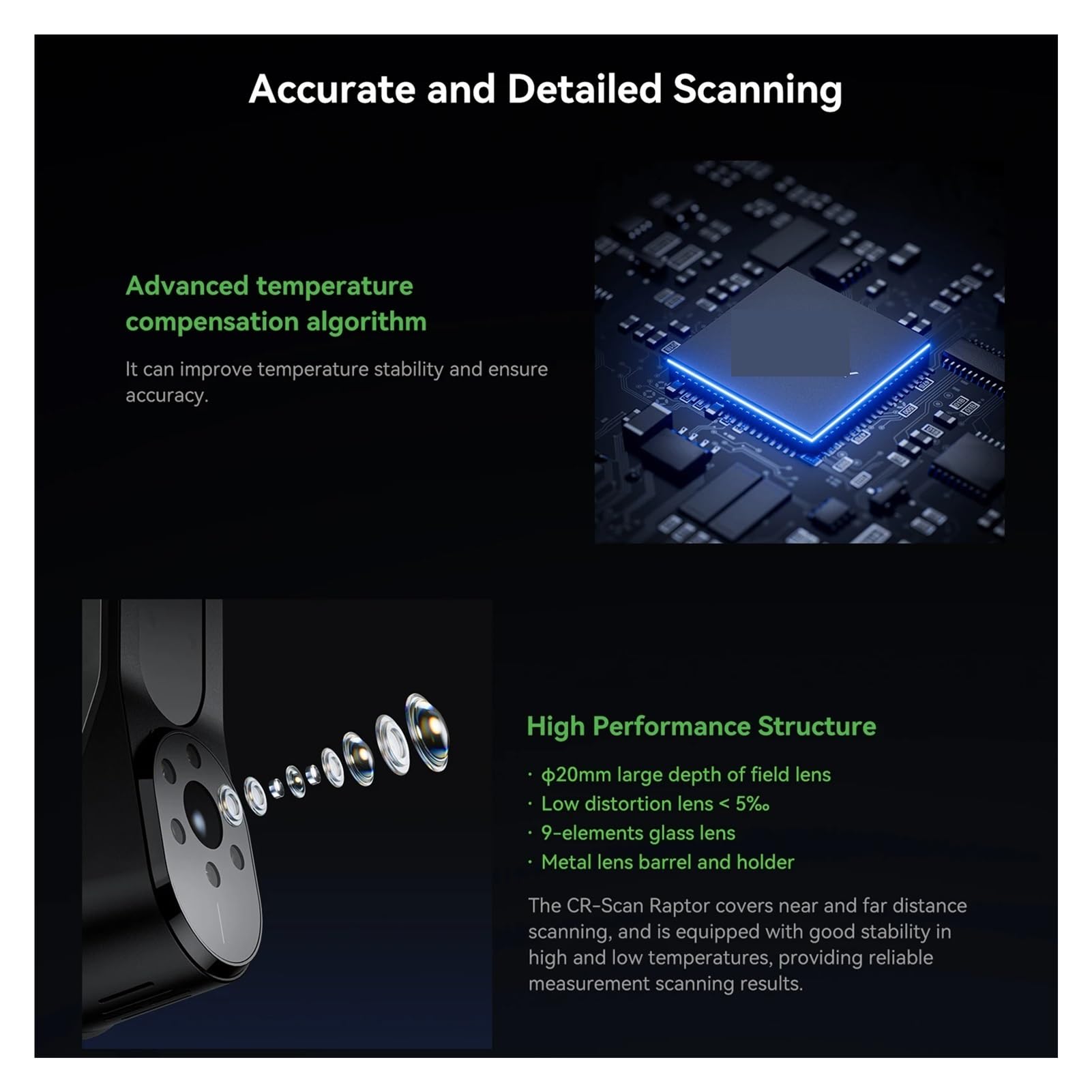 3D CR-Scan Raptor Mehrzeilen-3D-Scanner (Blau & NIR) for 3D-Druck, Reverse Engineering, Handscanner mit bis zu 60 Bildern pro Sekunde