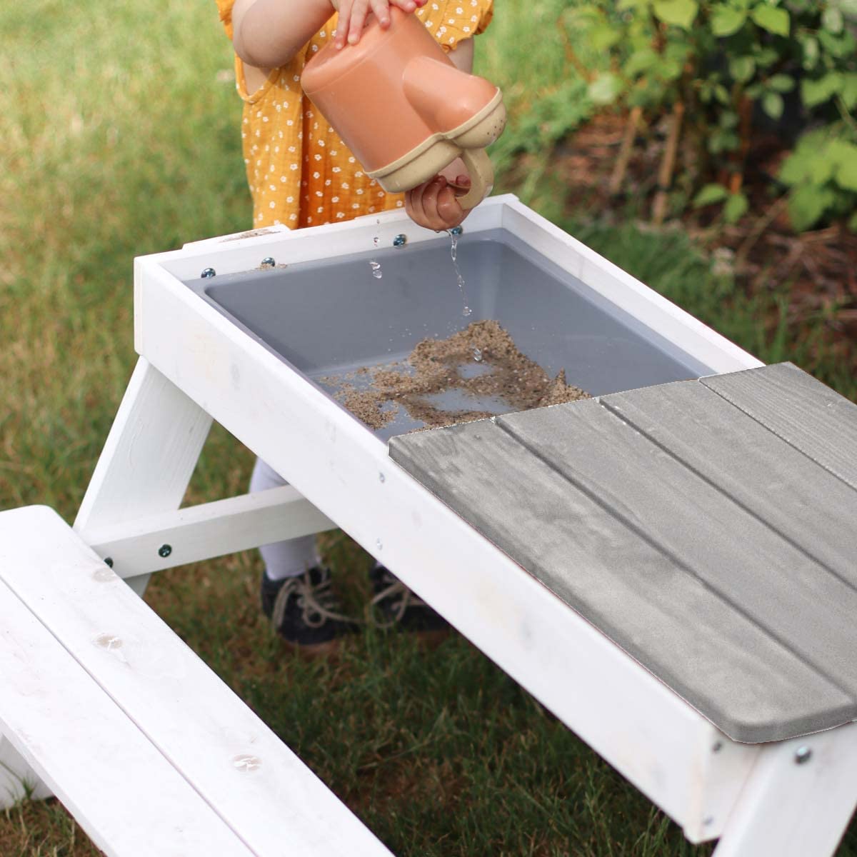 Meppi Sitzgruppe Rügen Weiss/grau Kindersitzgruppe aus Holz für Outdoor/Indoor Einsatz