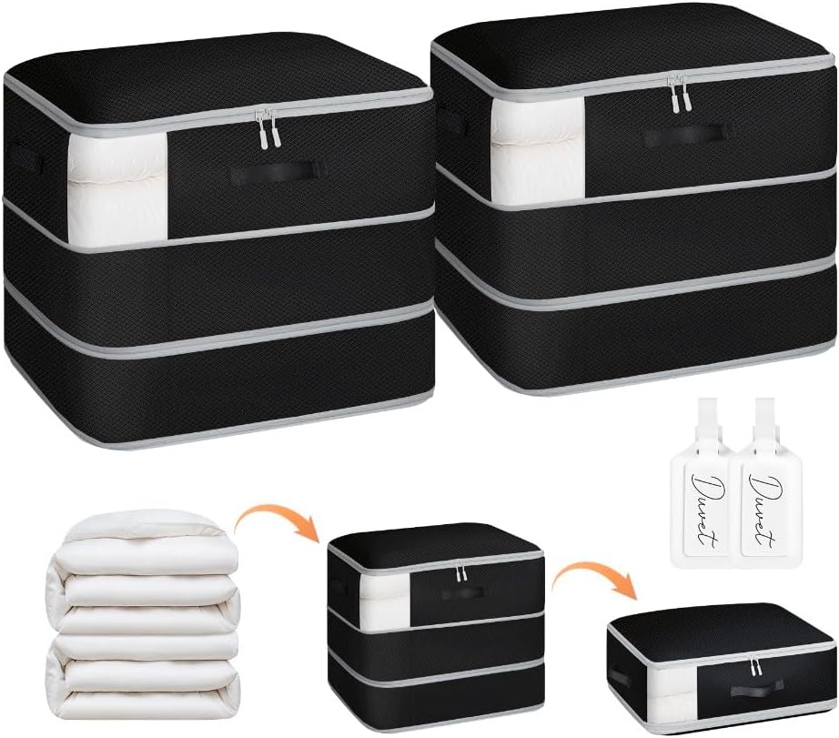 2 Pack Compression Storage Bags - 110L Large Capacity Comforter Storage Bag, 3-Layer Washable Ultra Space Saving Self Compression Organizer Space Bags for Blanket, Sweater, Sheet, Black 2 Pack Black - Image 1 of 7