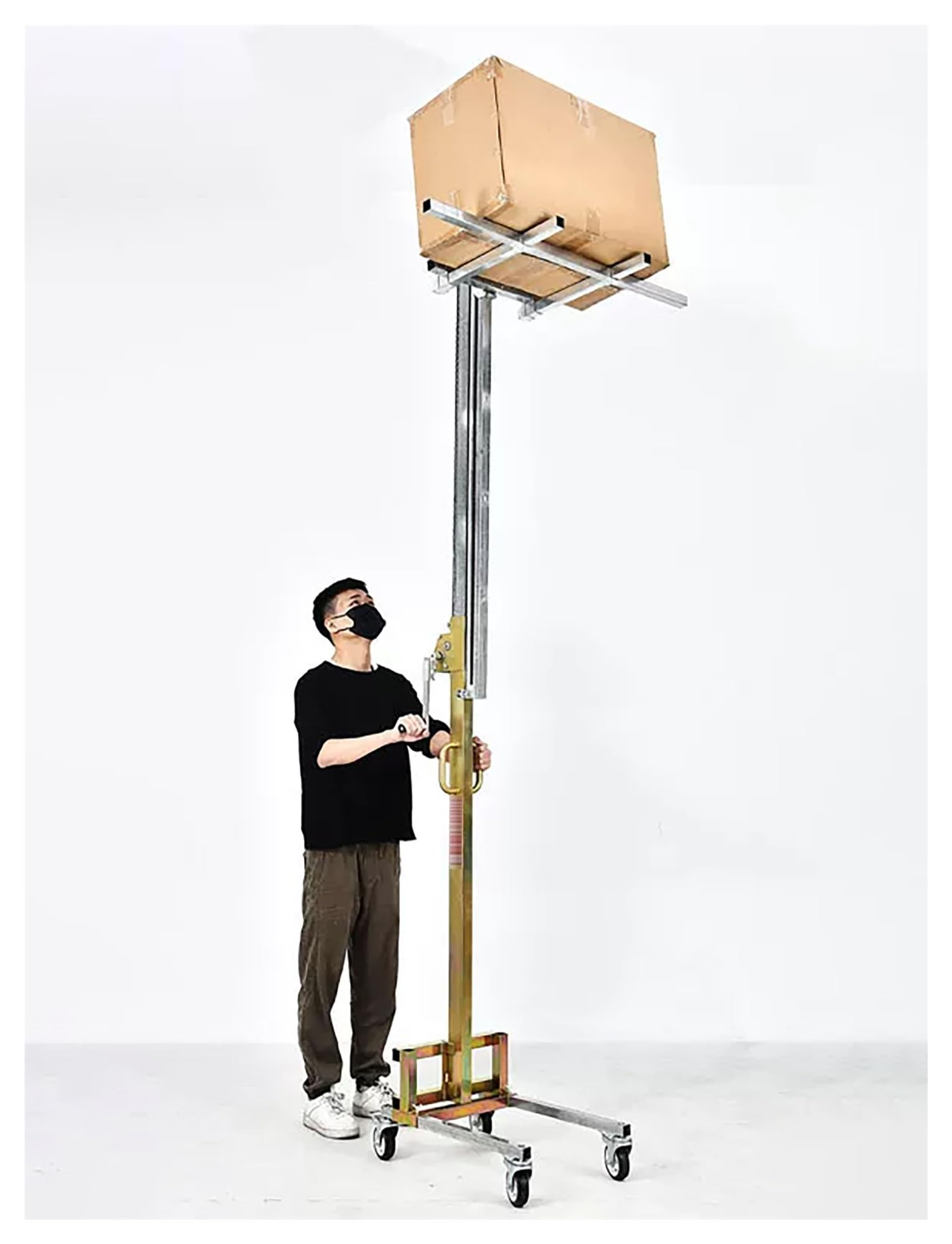 Manueller Palettenstapler 80 kg, Handkurbel-Hebegerät Klappbar, Verzinkter Stahl, Hubhöhe 180/210/250 cm(250cm)